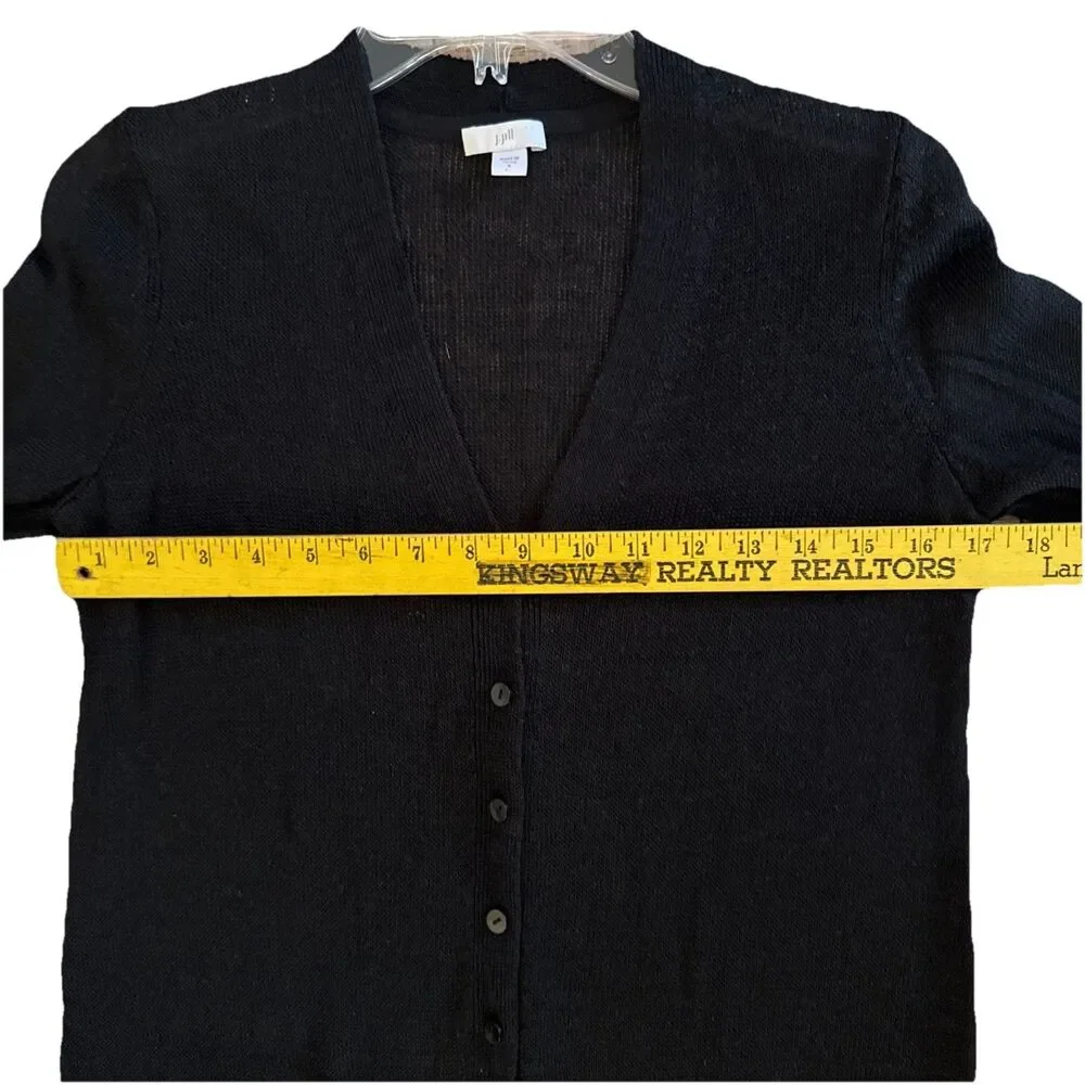 J Jill Linen Open Knit Duster Cardigan Womens Sz S Black Lightweight Lagenlook